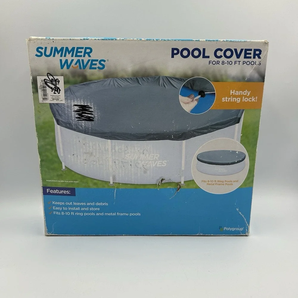 Summer Waves 8-10 FT Pool Cover (Fits‎ Both Ring And Metal Frame) New Open Box
